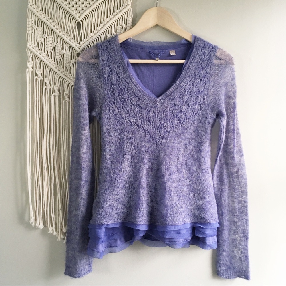 Anthro Knitted & Knotted Purple Angora Sweater